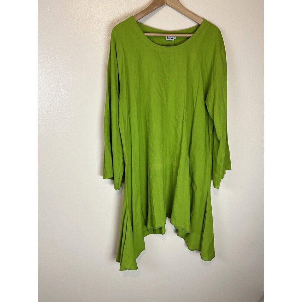 Sultry Touch S 100% Linen Dress Asymmetrical Hem Lagenlook Sharkbite Coastal